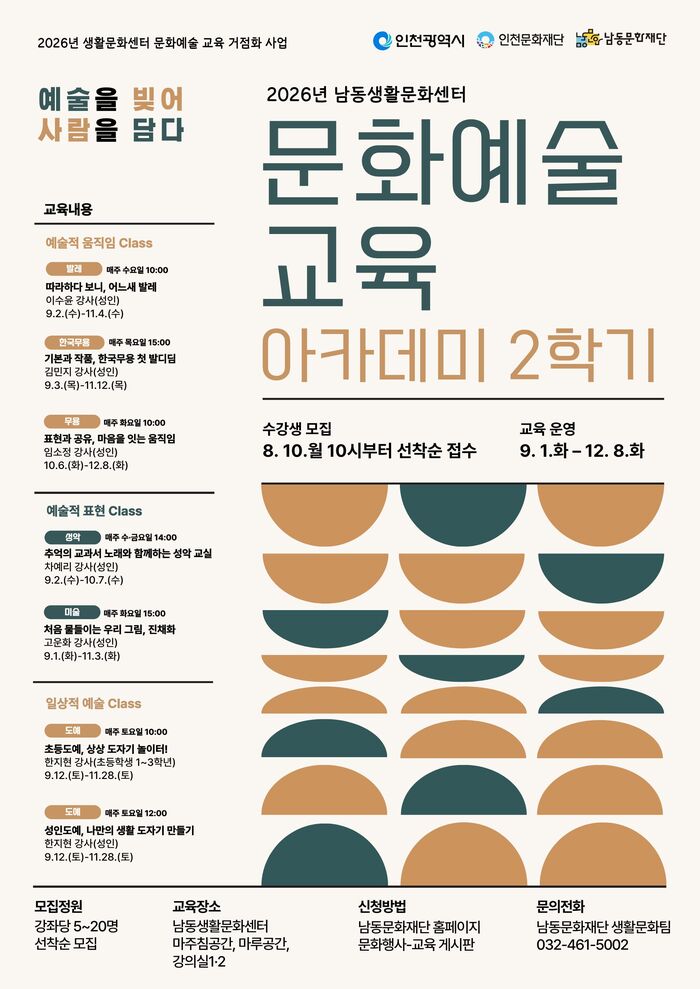 남동문화재단, 남동생활문화센터 문화예술 교육 아카데미 수강생 모집 (사진 제공: 남동구청)