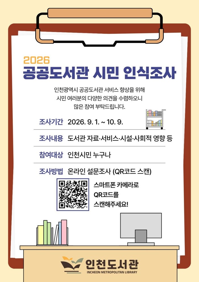 인천도서관, 시민의 목소리로 만들어가는 도서관 공공도서관 시민 인식조사 추진 (사진 제공: 인천광역시)