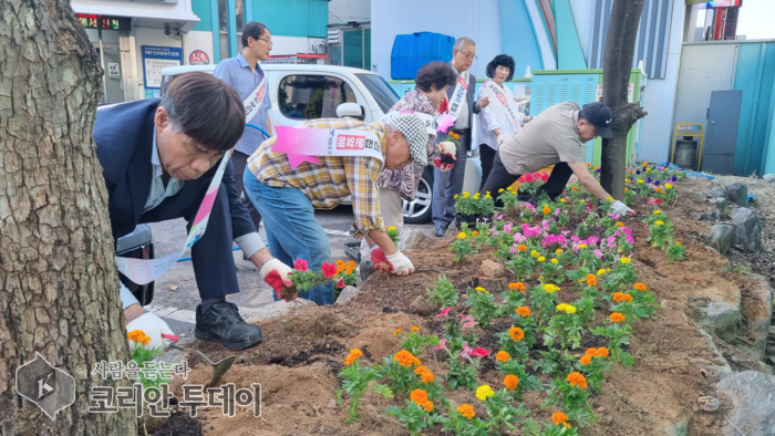 Sinpo-dong Renews 'Our Neighborhood'…25 Members Plant Autumn Flowers and Clean Up the Environment